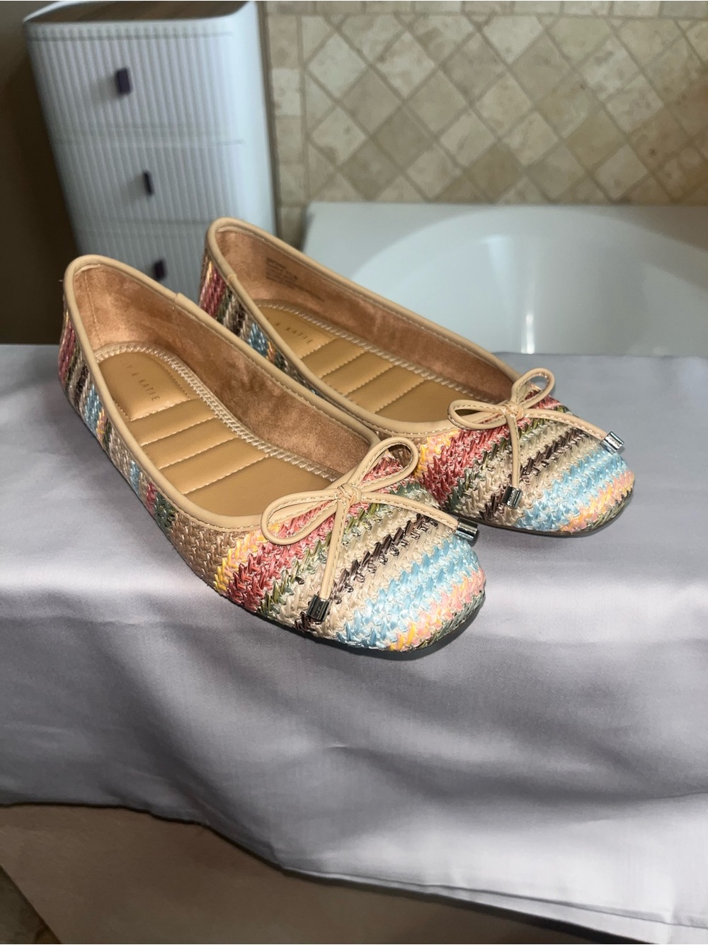 Kelly & Katie Multicolor Crochet Ballet Flats with Beige Trim